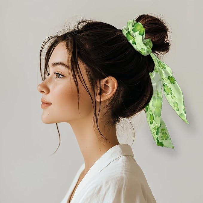 St Patricks Leaf Dachshund Hair Scarf Scrunchies for Women 2 Piece Music Note Ribbon Scrunchies for Ponytail Chic Knotted Bow No Damage Accessory