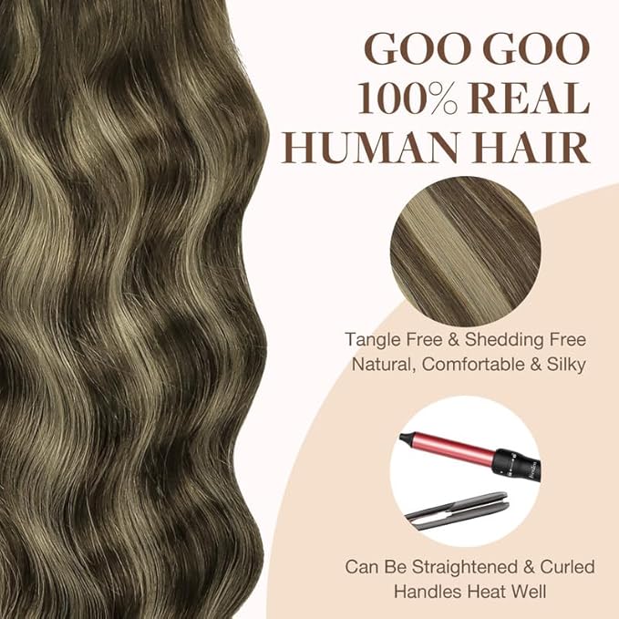 GOO GOO Tape in Hair Extensions Human Hair, 4/26/4 Balayage Chocolate Brown to Honey Blonde, 20inch 30g 10pcs, Skin Weft Seamless Invisible, Silky Straight with Thick Ends, Remy Human Hair