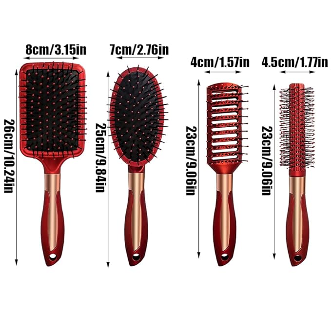 4 Pcs Hair Brush Set, Includes Anti-Static Massage Oval Comb, Detangling Brush, Round Hair Brush, Vented Hair Brush, for Women, Men, and Kids