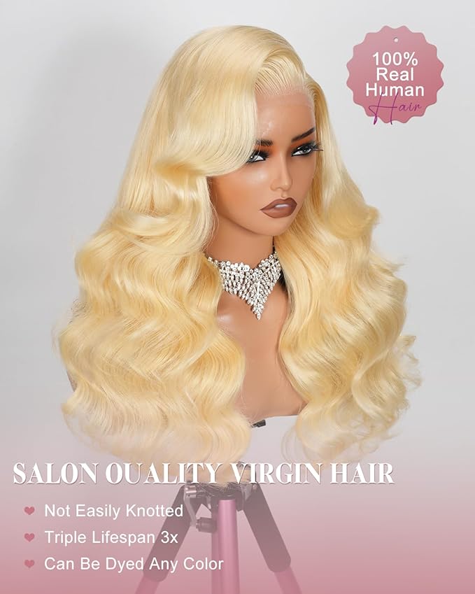 30 Inch 613 13x6 Lace Front Wig Human Hair 180 Density Blonde Wig Human Hair Body Wave 100% Real Human Hair True Length Random Dyeing No Shedding No Synthetics Triple Lifespan 3X