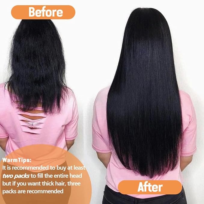 Straight Clip in Hair Extensions Real Human Hair 8Pcs Remy Human hair Clip ins for Women, Natural Soft Human Hair 120g 14inch #1B Natural Black