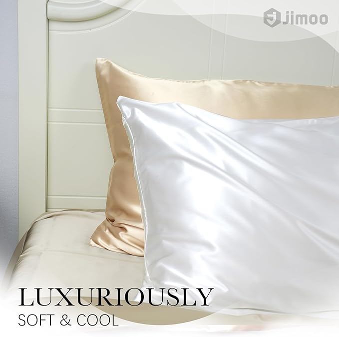 J JIMOO 100% Mulberry Silk Pillowcase for Hair and Skin, 22 Momme Pure Natural Silk Pillow Case Both Sided with Zipper, Pillow Cover for Women Mom Men (Beige, Standard 20''×26'', 2 Pack)
