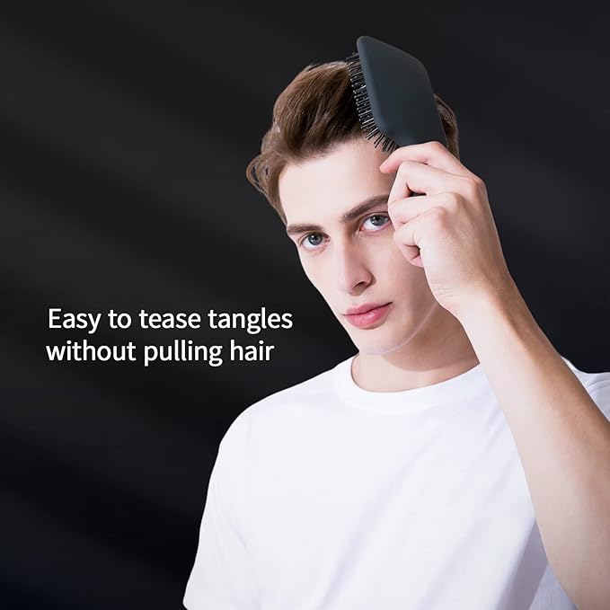 RHOS Paddle Hair Brush for Men-Detangler Brush with Nylon Bristles for Thin,Short,Thick Hairs-Square Cushion Hair Brush for Detangling,Smoothing,Massage(1 Pack-Grey)