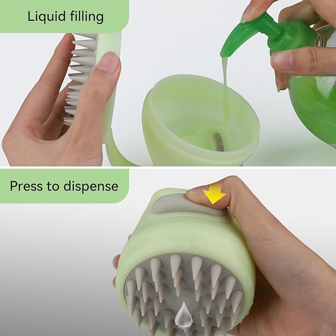 MOCHTERO Scalp Massager with Shampoo Dispenser, for Stress Relax Hair Growth,Handheld Hair Silicone Brush,Green