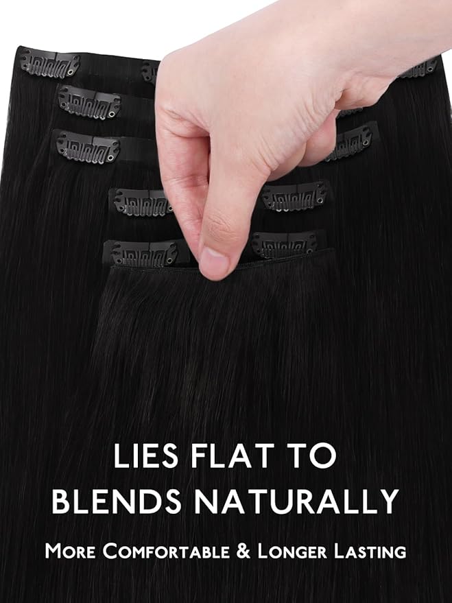 WENNALIFE Genius Seamless Clip in Hair Extensions Real Human 16 inch 120g 7 Pcs Jet Black Hair Extensions Clip Ins Luxury Remy De Cabello Humano Straight Invisible Fuller Reusable