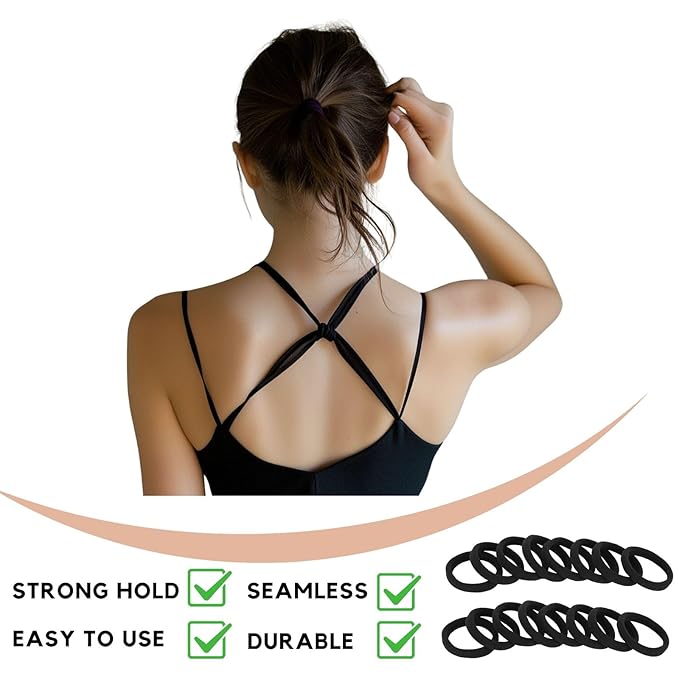 60 Pcs 2 Inch Neutrals No Damage Hair Ties for Women Thick Hair, Large Soft Seamless Nylon Fabric Ponytail Holders Elastics Band for Women