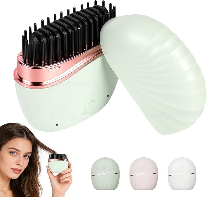 Mini Straightener, Cordless Rechargeable Portable Straightening Comb, Portable Rapid-Heat with 3 Temp Settings, Heat-Resistant Shell for Travel(Green)