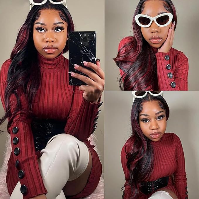30 30 30 Inch Highlight Human Hair Bundles 99j Body Wave Bundles Brazilian Virgin Remy Hair Extensions Niegmeag 2 Tone Black and Red Body Wave Bundle