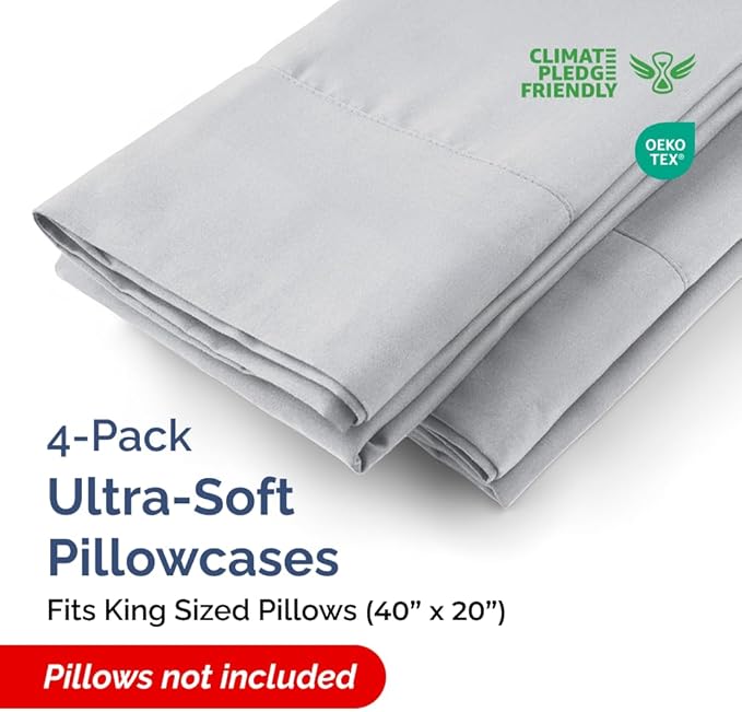 King Pillow Cases - 4 Pack - Super Soft Pillowcase Covers - Envelope Enclosure - Hotel Quality Pillow Protectors - Wrinkle Free, Shrink & Stain Resistant - Machine Washable - 20" x 40" (Steel Blue)