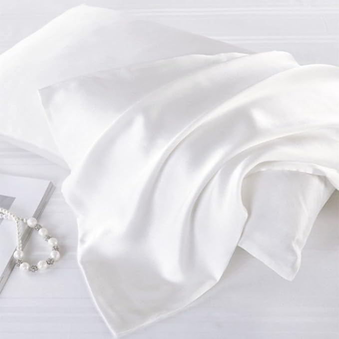 Oeko-TEX Certified White Silk Pillow Cases Made in USA, 100% Real Silk Pillowcase for Hair and Skin, 22 Momme, Standard Size,1 Pc 20"x26" (Standard, White)