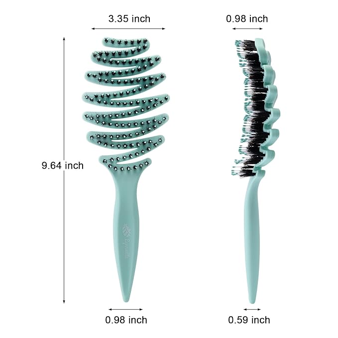 Enhanced Hair Brush - Tailored for Every Hair Type! Detangling with Durable Boar Bristles, Vented & Curved Paddle for Scalp Massage, Aqua