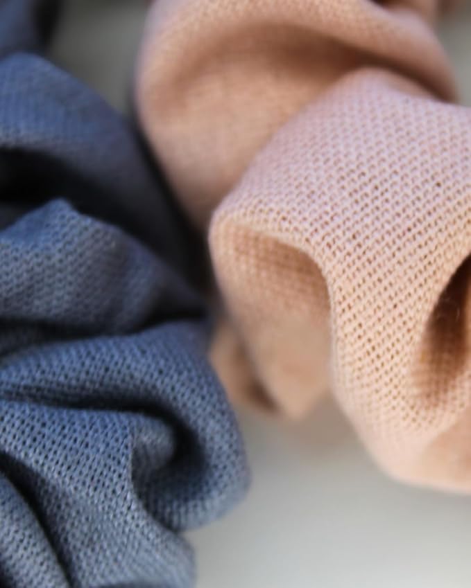 Handmade Linen Scrunchie Bundle for Women – Set of 3 Neutral Hair Ties – 100% Linen Fabric, Gentle on Hair, Woman Gift Set (Misty)