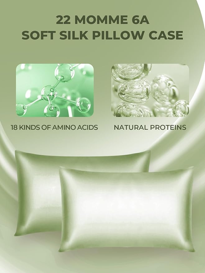 Mulberry Silk Pillowcase for Hair and Skin, SGMSILK 22 Momme Natural Silk Pillow Cases with Zipper, 6A Soft and Smooth Single Sided Pure Silk Pillow Cover (Matcha, King 20"x36")