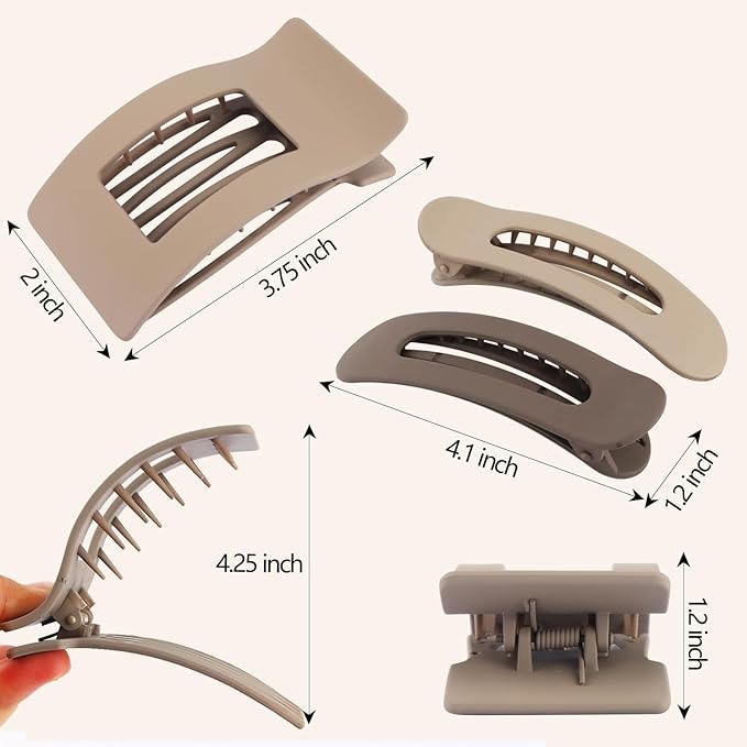 Velscrun Flat Hair Clips for Women Girls, 2 Styles 8 Pcs Lay Flat Claw Clips, Strong Hold French Duck Billed Large Side Hair Jaw Clip for All Hair Types, Fashion Trendy Hair Accessories Brown