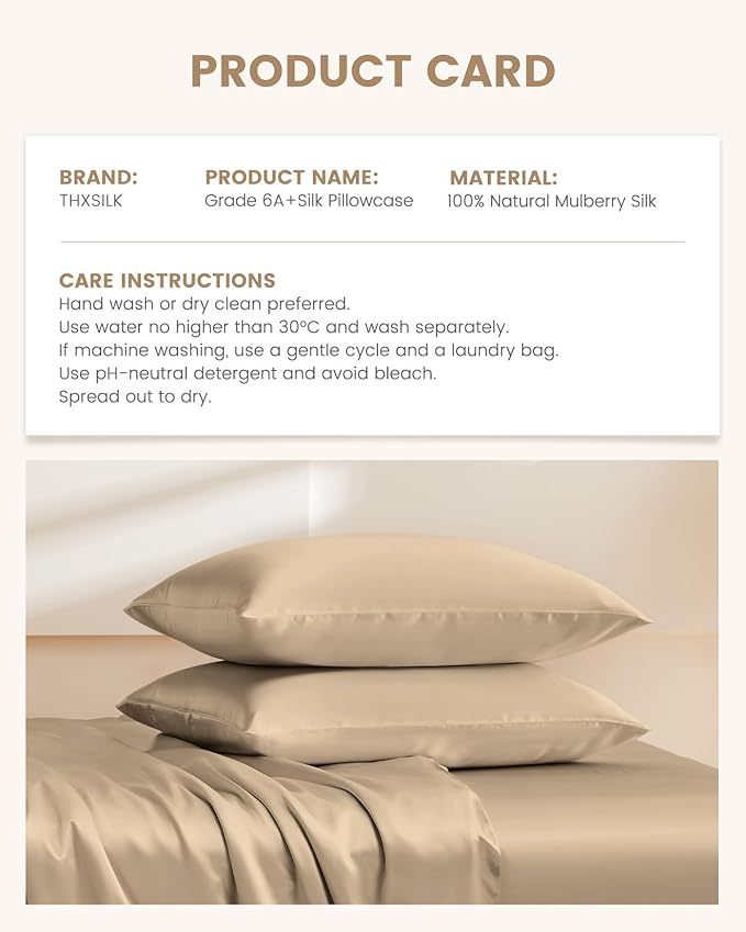 THXSILK 100% Mulberry Silk Pillowcase for Hair and Skin, Grade 6A+ Mulberry Silk Pillow Case Soft and Breathable, Hypoallergenic Pillow Case Cover with Zipper, 1pc (Queen 20"x30", Taupe)