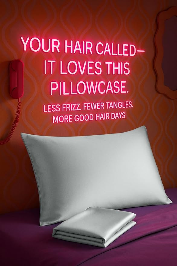 BLISSFORD Satin Pillowcase with Zipper, for Hair and Skin Care, Feels Soft and Cool Like a Silk Pillowcase, Satin Pillow Cases 2 Pack, Slik Pillow Cover, Silver Grey - King Size, Set of 2
