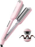 Curling Iron Hair Crimper Waver - TYMO ROVY Beach Waves Curling Wand, Ionic Deep Waver Hair Curler Tool with Ceramic 3 Barrel for Women, Dual Voltage, Anti-Scald, Easy to Use, Pink, 1 Inch