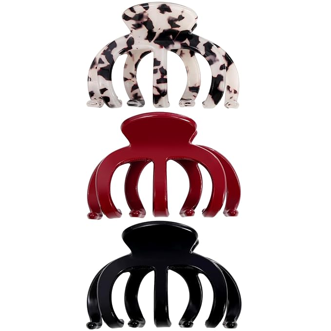 Extra Large Octopus Hair Clips for Women - Cute Cherry Red Octopus Claw Clips for Thick Hair, Non-slip Strong Hold Jaw Unbreakable Jumbo Hair Clamps Accessories (Red Black Tortoise Shell)