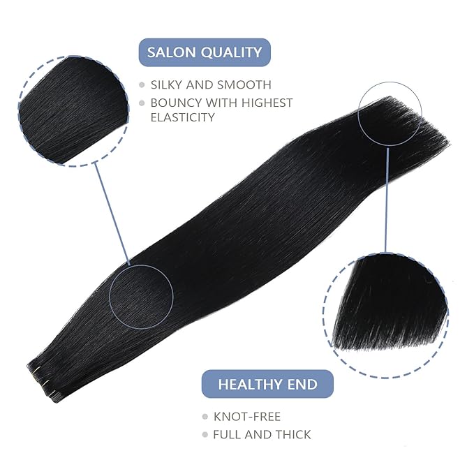 COOKAYU Invisible Tape in Hair Extensions, 16 Inch 35g 20pcs Jet Black Seamless Straight Invisible Extensions Human Hair Invisi Edge Tape ins