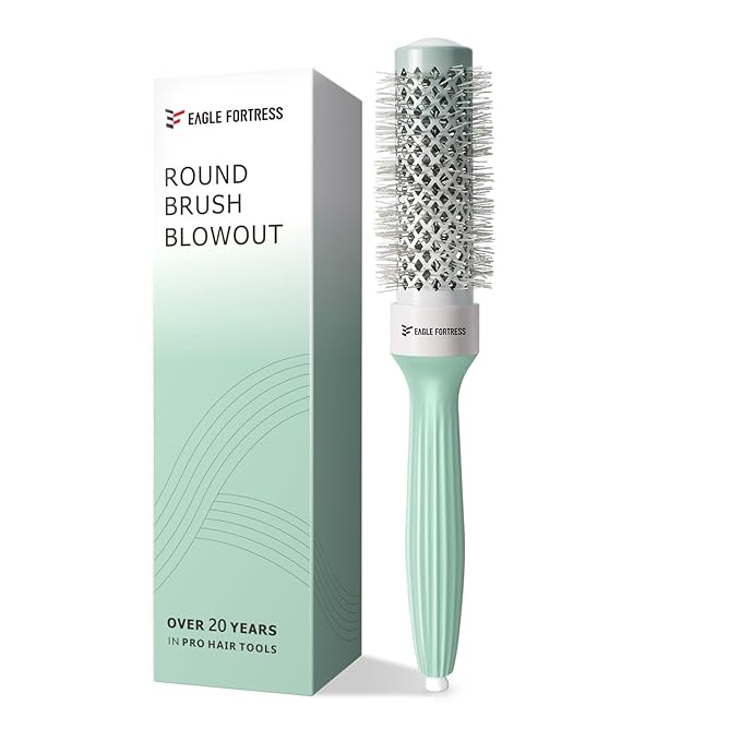 Eagle Fortress Round Brush for Blow Out, Thermal Ceramic Hair Brush for Blow Drying with Ionic Bristle for Professional Blowout Brushing - Green, 32mm