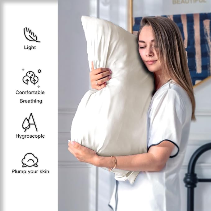 Mulberry Silk Pillow Cases for Hair and Skin Queen Size Silk Pillowcase with Zipper Soft Breathable Smooth Cooling Satin Silk Pillow Covers for Sleeping (Beige,20"X 30",1Pcs)