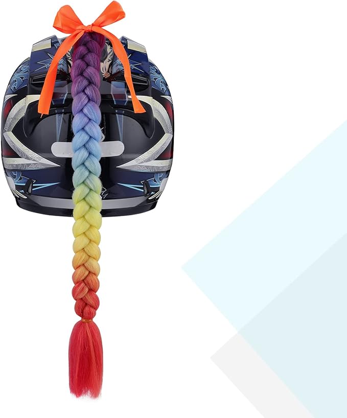 SEGO 1PCS/2PCS Helmet Pigtail Braids with Detachable Suction Cup Bowknot Ponytail Hair Many Colors (Helmet not Included)