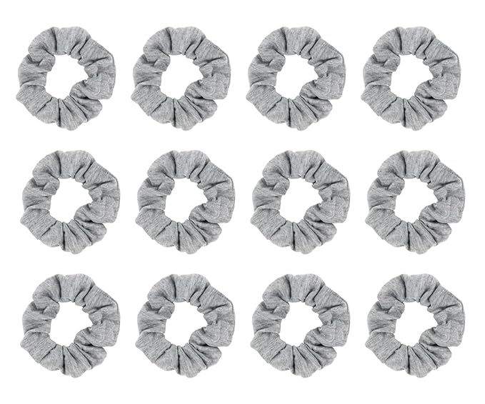 12pcs Cotton Hair Scrunchies Single Jersey Solid Color Ponytail Holders Elastic Hair Ties for Women Accessories (Light Grey)