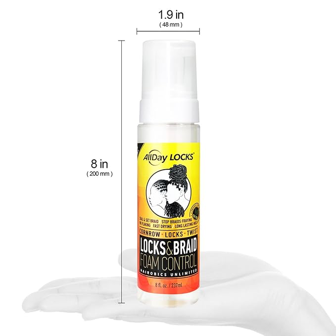 AllDay Locks Braid Foam (8 oz) | Long Lasting Mousse for Style & Shine | No Frizz or Fraying | Tea Tree, Lavender, Peppermint Oil | Moisturize & Seal Braids, Locks, Twists, Cornrows | 8 oz