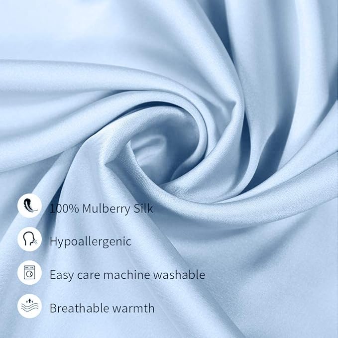 100% Mulberry Silk Pillowcases Set of 2 for Hair and Skin and Super Soft and Breathable King Size Nature Silk Pillowcases (King, Blue)