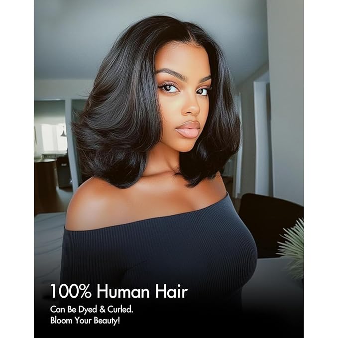 Bob Wig Human Hair Real 100% Human Hair 180% Density Wigs for Black Women 5x1 Bob Lace Closure Wigs Human Hair Natrural Black 10inch