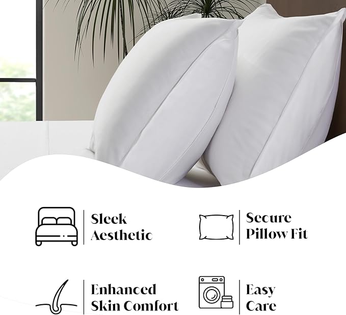 Luxury Bamboo Market | Queen Envelope Pillowcase Set | 100% Viscose Made from Bamboo | Organically Grown | Ultra Soft | Cooling | 2pcs [Classic White]