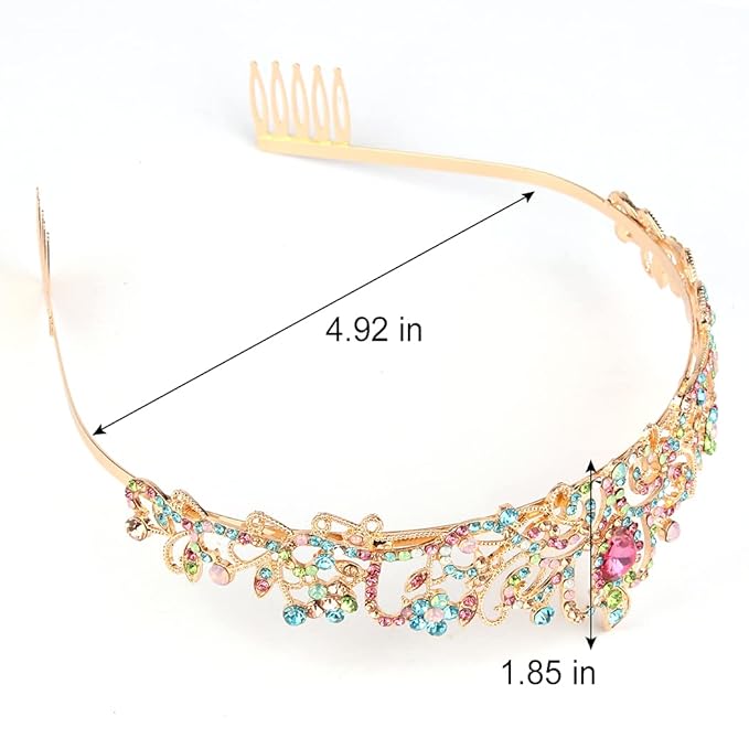 Didder Gold Multicolor Rhinestone Tiaras and Crowns for Women and Girls - Elegant Princess Crowns for Bridal, Wedding, Prom and Birthday Parties