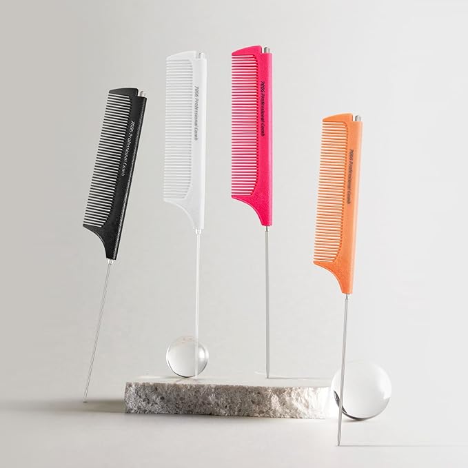 Rat Tail Combs for Parting, Protable Retractable Rat Tail Comb, Parting Combs for Hair Stylist, Fine Tooth Teasing Comb Stainless Steel Pin Tail, Easy to Carry (1 Pack-White)