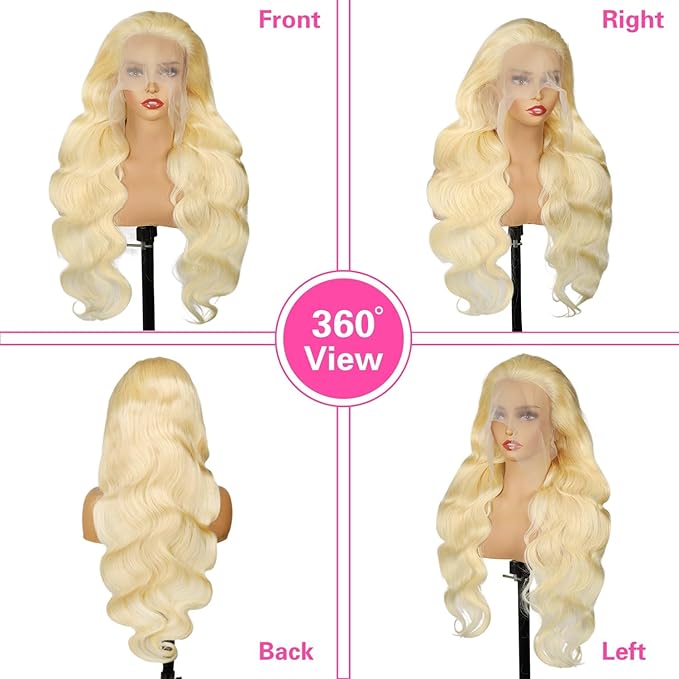 26 Inch 613 Lace Front Wigs Human Hair 200 Density 13x6 HD Transparent Lace Full & Thick Body Wave 613 Blonde Wig Glueless Pre Plucked with Baby Hair