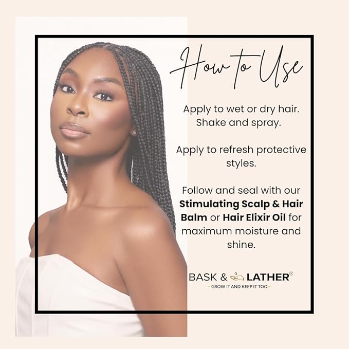 BASK & LATHER Hydrating Hair Mist (8 oz) & Elixir Oil (4 oz) Bundle — Leave-In Conditioner + Jamaican Black Castor Oil for Growth, Moisture, Detangling, Scalp Relief & Strength