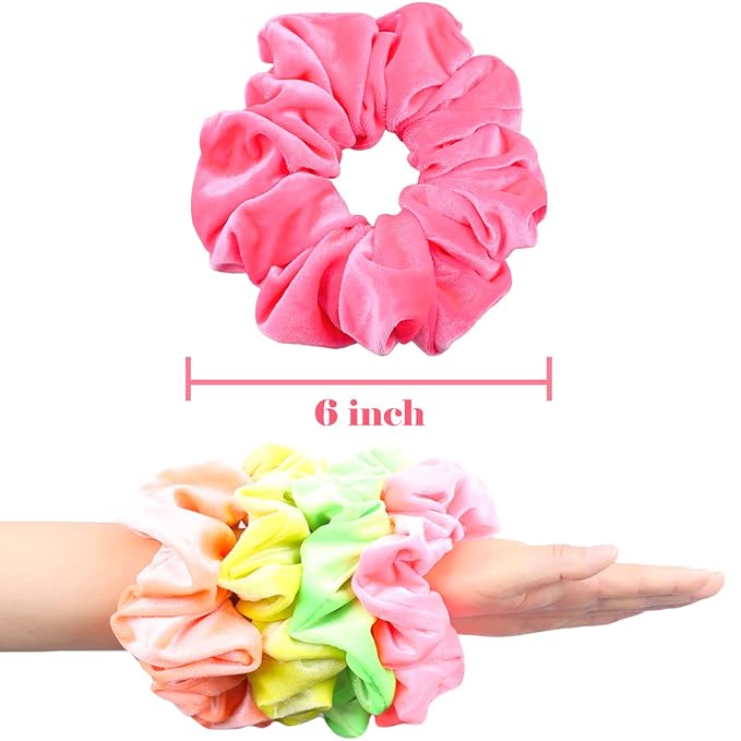 IVARYSS Extra Large Neon Scrunchies for Hair 80s, Premium Velvet Soft Jumbo Scrunchy, XL 6 inch Big Elastic Band Women and Girls Hair Accessories, 4 Pack, Neon