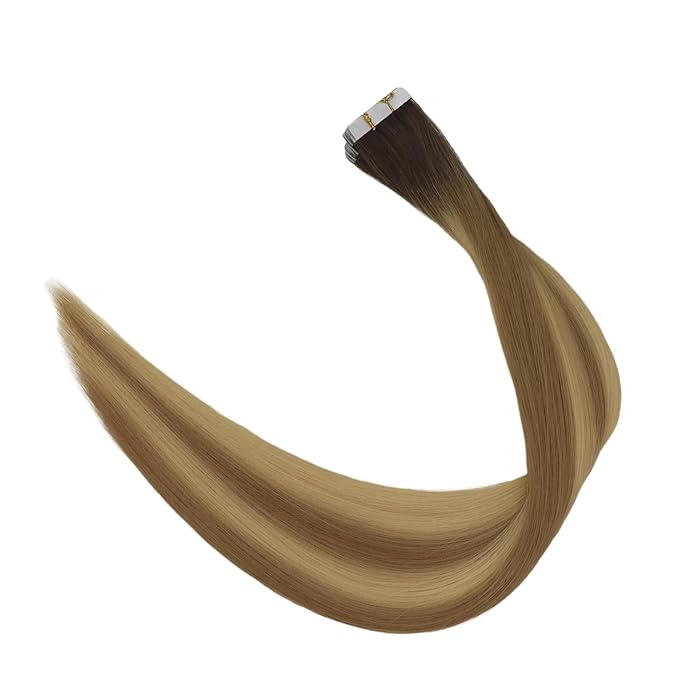 Full Shine Skin Weft Tape in Hair Extensions Human Hair Balayage Color 3/8/22 Insert Machine Remy Tape in Virgin Extensions 25Gram Injection Tape Ins Human Hair Extensions 10Pcs 20Inch