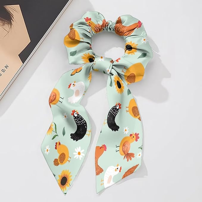 Rooster Scrunchies Hair Ties for Women Blue Green Pack of 2 Knotted Bow Hair Scrunchies Elastic Hair Scarf Red Ribbon Accessoey