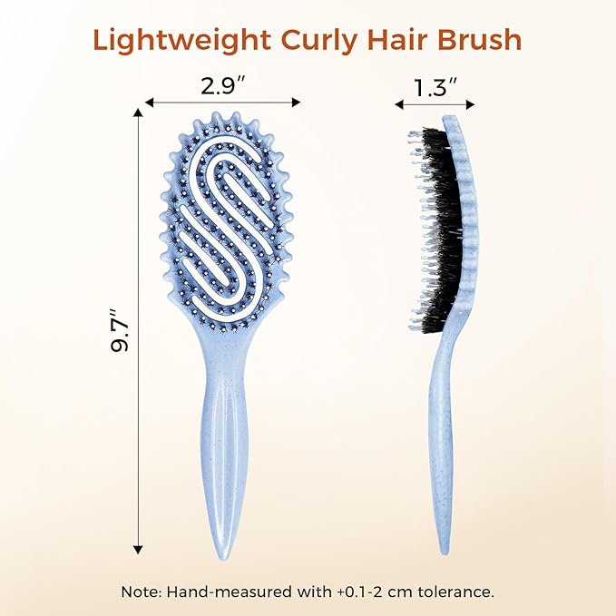 Curly Hair Brush, Curl Defining Brush with Soft Boar Bristles for Combing, Shaping, and Styling Curly Hair Suitable for All Women and Men with Wet & Dry Hair(Blue)