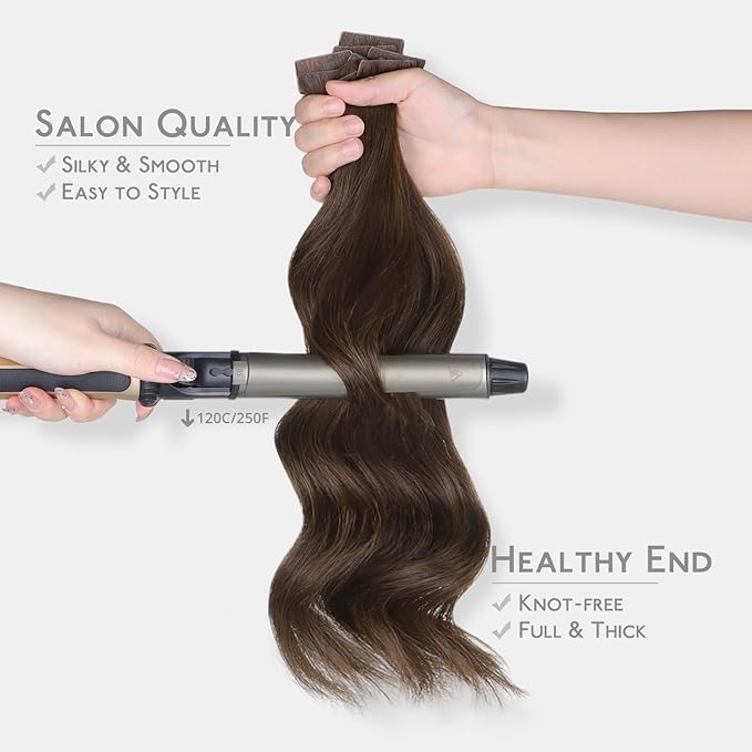 WENNALIFE Invisi Edge & Classic Tape in Hair Extensions Human Hair, 24 Inch 100g 40pcs(20pcs Invisi Edge & 20pcs Classic) Chocolate Brown Invisible Luxury Remy Hair Natural Seamless Injected Tape Ins