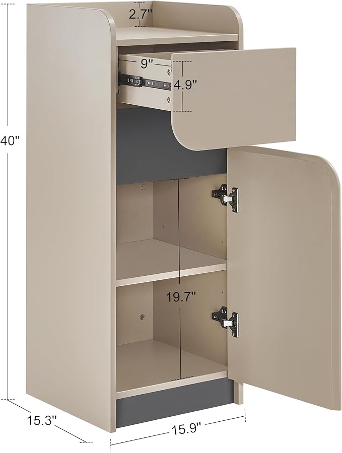 BarberPub Salon Spa Storage Cabinet, Barber Hair Stylist Station with 1 Drawer and 1 Cabinet, Beauty Salon Organizers 40” Tall DC2022 (Iron-Gray&Beige)