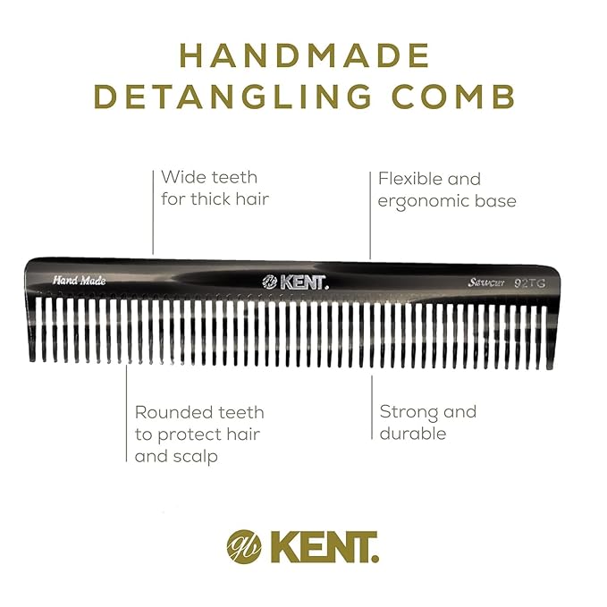 Kent 92T Black Graphite Wide Tooth Women’s Detangler Comb for Curly, Wavy, and Thick Hair – Ideal for Use on Wet Hair – Gentle, Shower Comb for – Anti-Static, Smooth - Styling Tool by Kent