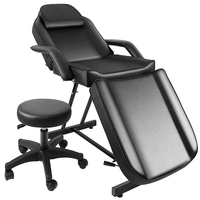 Artist hand Massage Table Adjustable Massage Bed W/Free Barber Stool Spa Bed Salon Massage Equipment Barber Chair Salon Chair (Black)