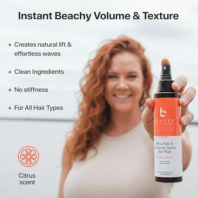 Beauty by Earth Sea Salt Spray for Hair Men & Women - Beach Waves Texturizer, Fine Texturizing Texture Volumizing Spray, Women, Clear, 6 Fl Oz (Pack of 2), Pack 2