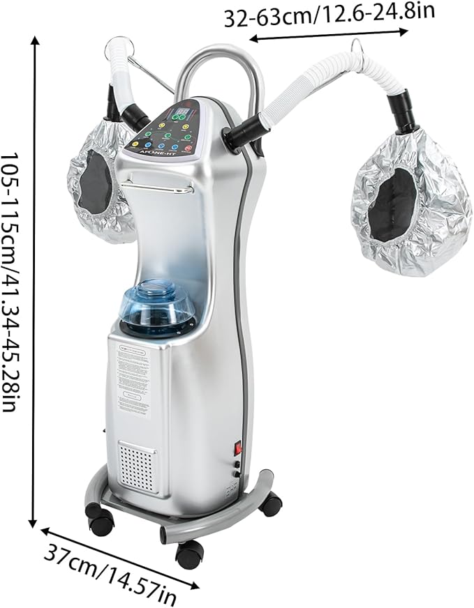 Steamer for Hair Salon,Ozone Micro Mist Hair Steamer, 650W Hair Salon Professional Ozone Hair Steamer Free Standing Color Processor with Dual Caps,Rolling Base for Deep Hair Care Repair, Hair Styling