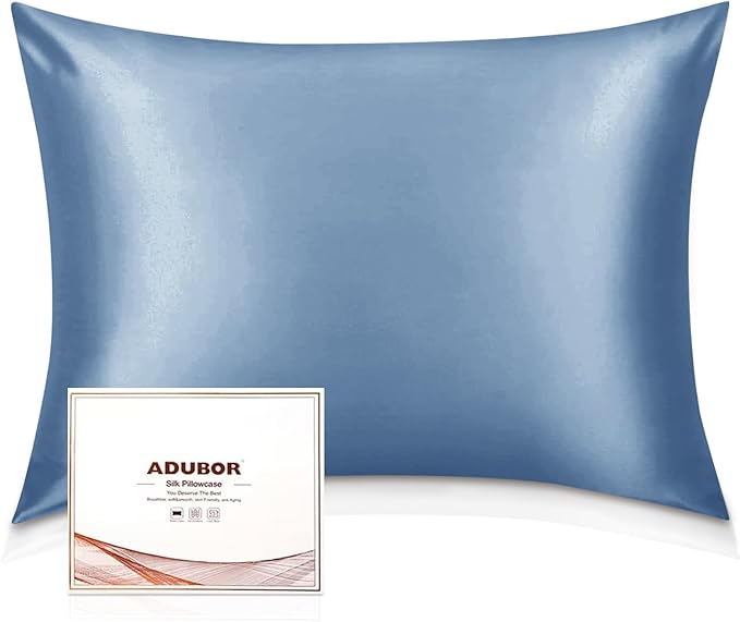 Adubor 100% Silk Pillowcase - Mulberry Silk Pillow Cases, 23 Momme 6A Grade Fibers, Silk Pillow Case for Hair and Skin Health, with Hidden Zipper (Standard 20''×26'', Gray Blue, 1PC)