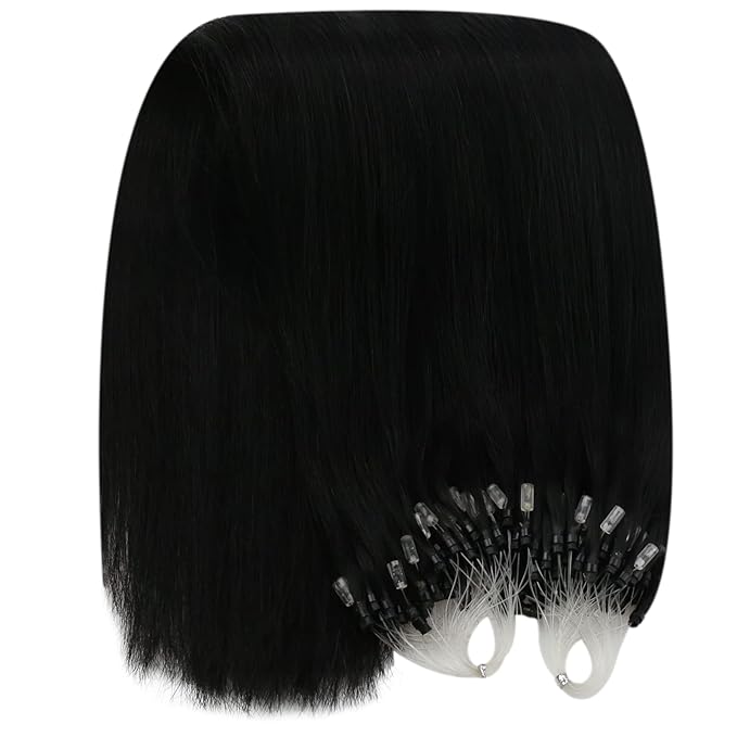 YoungSee Micro Loop Hair Extensions Real Human Hair Black Micro Bead Hair Extensions Real Human Hair Jet Black Beaded Hair Extension Long Hair 22In 50g Microring Hair Extension Remy Hair 50s