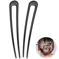 French Hair Pins Metal Hair Fork U Shaped Extra Long Chignon 2 Prong Sticks for Women Hair Accessories (Black- 2 Pieces)