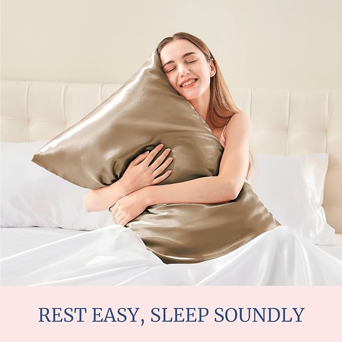 BEDELITE Satin Pillowcase for Hair and Skin, Super Soft and Cooling Similar to Silk Pillow Cases 2 Pack with Envelope Closure, Gift for Women Men(20"x26" Standard Size, Tawny Brown)
