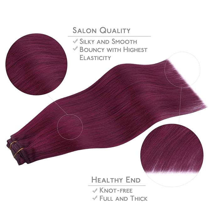 WENNALIFE Clip in Hair Extensions Real Human Hair, 20 Inch 120g 7pcs Remy Hair, Light Burgundy Straight Natural Coloured Extensiones De Cabello Humano Con Clip Ins